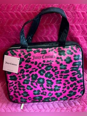 Juicy Couture Pink and Black Leopard Print Cosmetic Bag